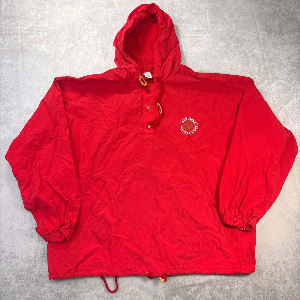 Vintage 90s Marlboro Country Store Red Anorak Pullover windbreaker Jacket XL